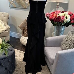 Two piece Elegant Black Strapless Peplum Top with long Gown Ruffled Skirt